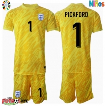 Camiseta Inglaterra Jordan Pickford #1 Portero Visitante Equipación para niños Eurocopa 2024 manga corta (+ pantalones cortos)